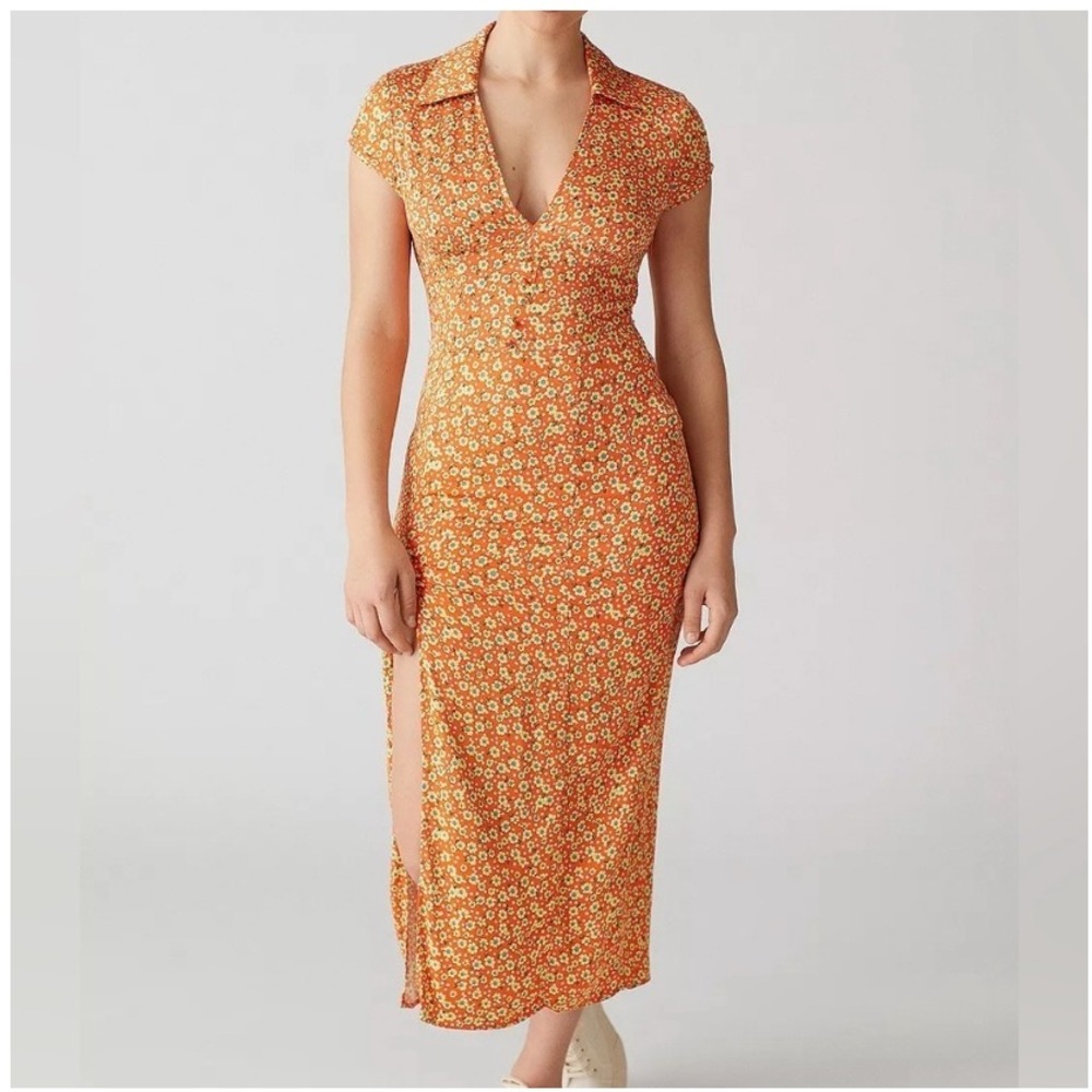 Urban Outfitters Orange Floral Midi Dress